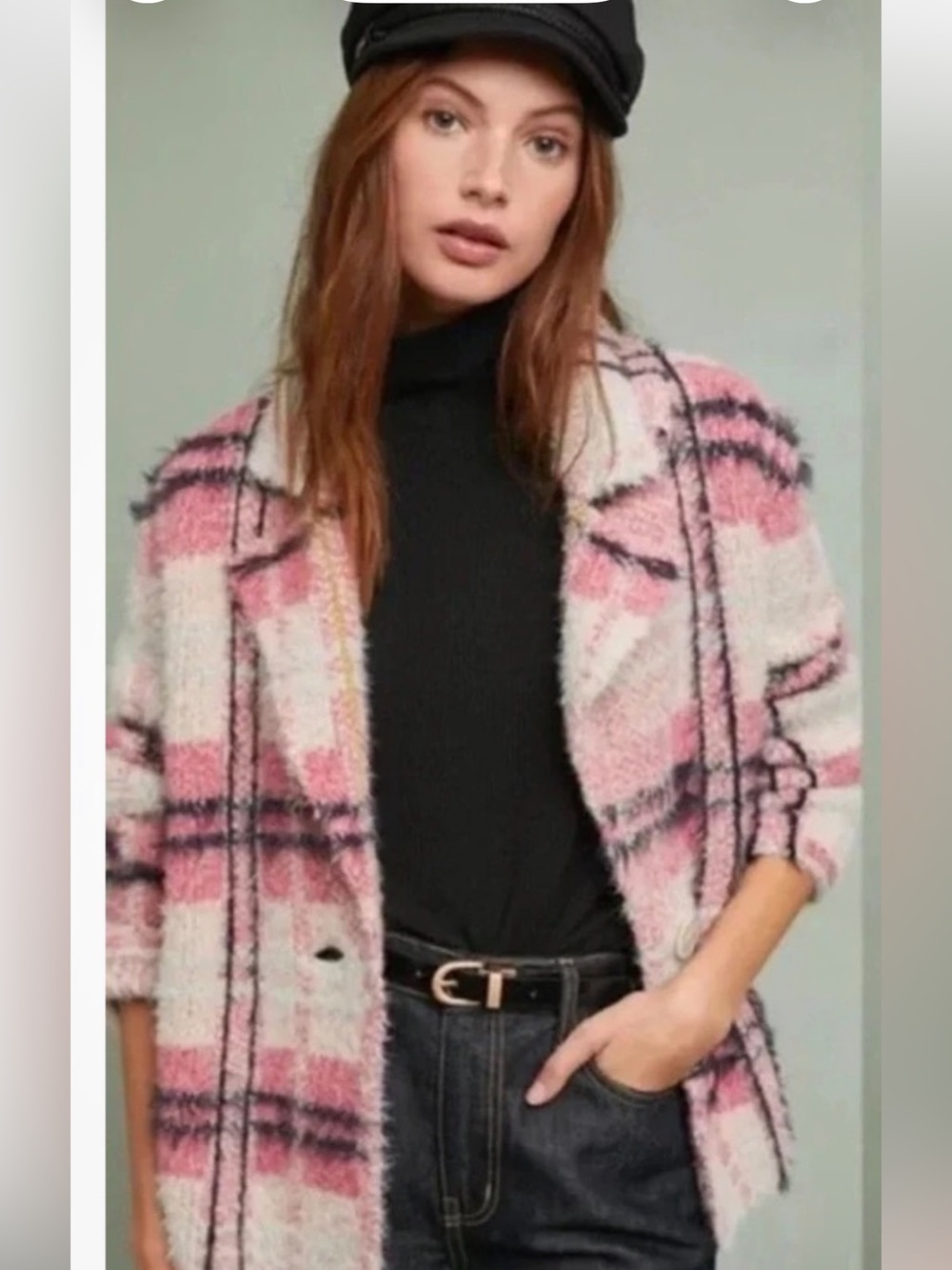 Maeve by Anthropologie Pink Plaid Cozy Button-Front Women's Jacket